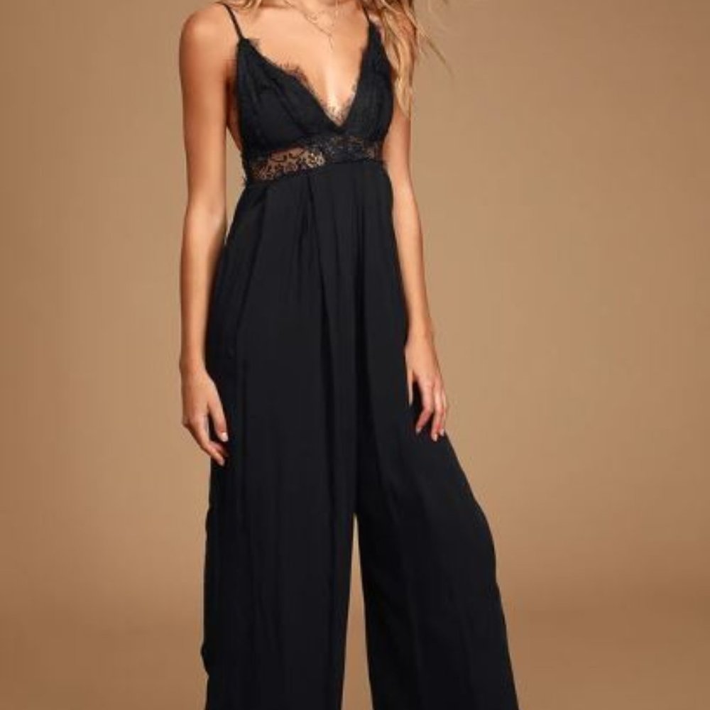 Right On Time Black Lace Wide-Leg Sleeveless Jumps